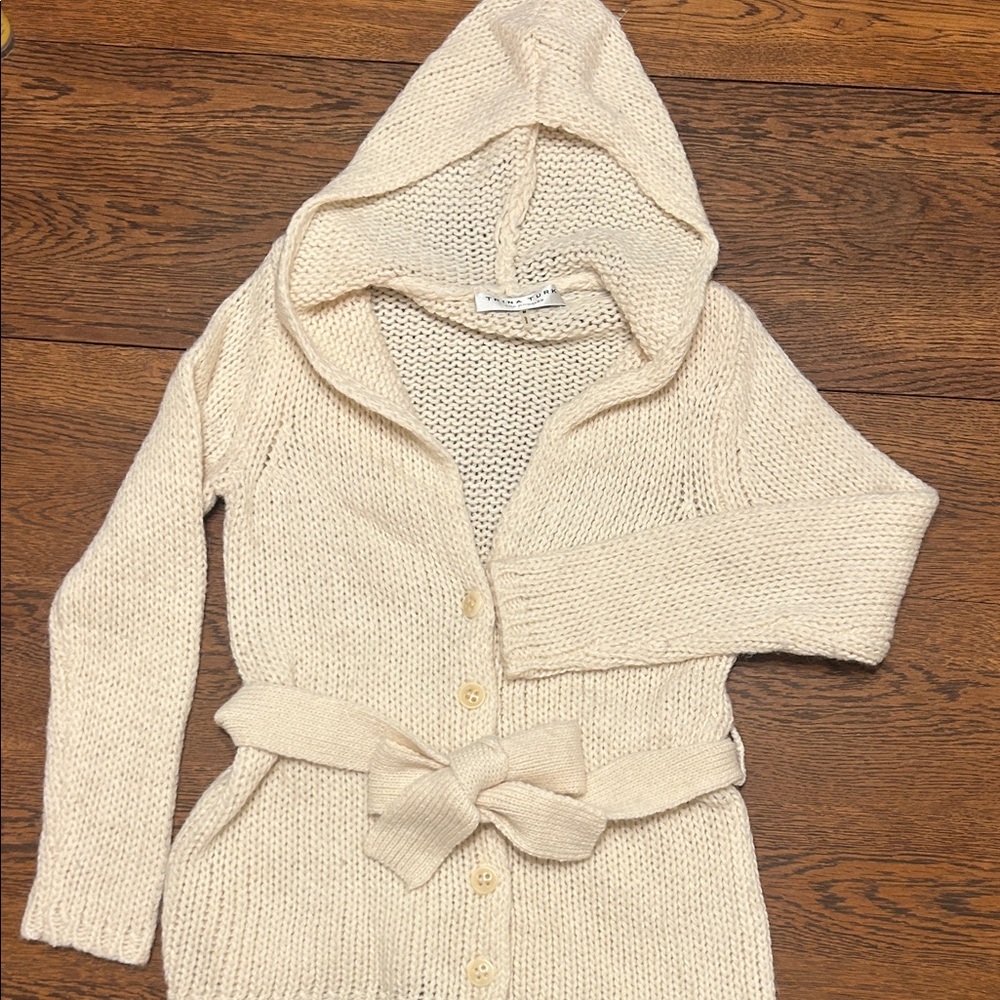 Trina Turk Cream Hooded Cardigan Sweater